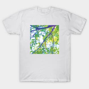 Parrot on the tree, bird, tree, branch, green, nature, forest, animals, painting, birds, digital, blue, T-Shirt